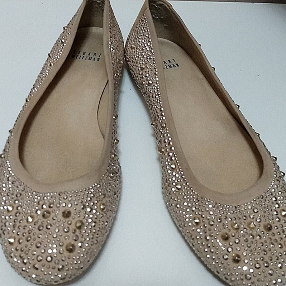 Stuart Weitzman Haze Taupe Studded Nubeads Ballet Flats Sz 7.5